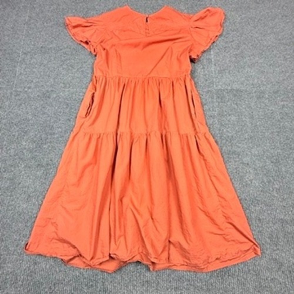 Who What Wear Womens XL Coral Orange Tiered Cotton Flutter Sleeve Midi Dress - Picture 2 of 15